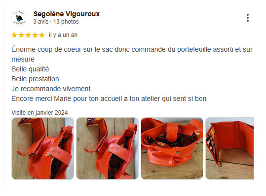 Témoignage client sur commande d'un portefeuille en cuir. Pièce unique